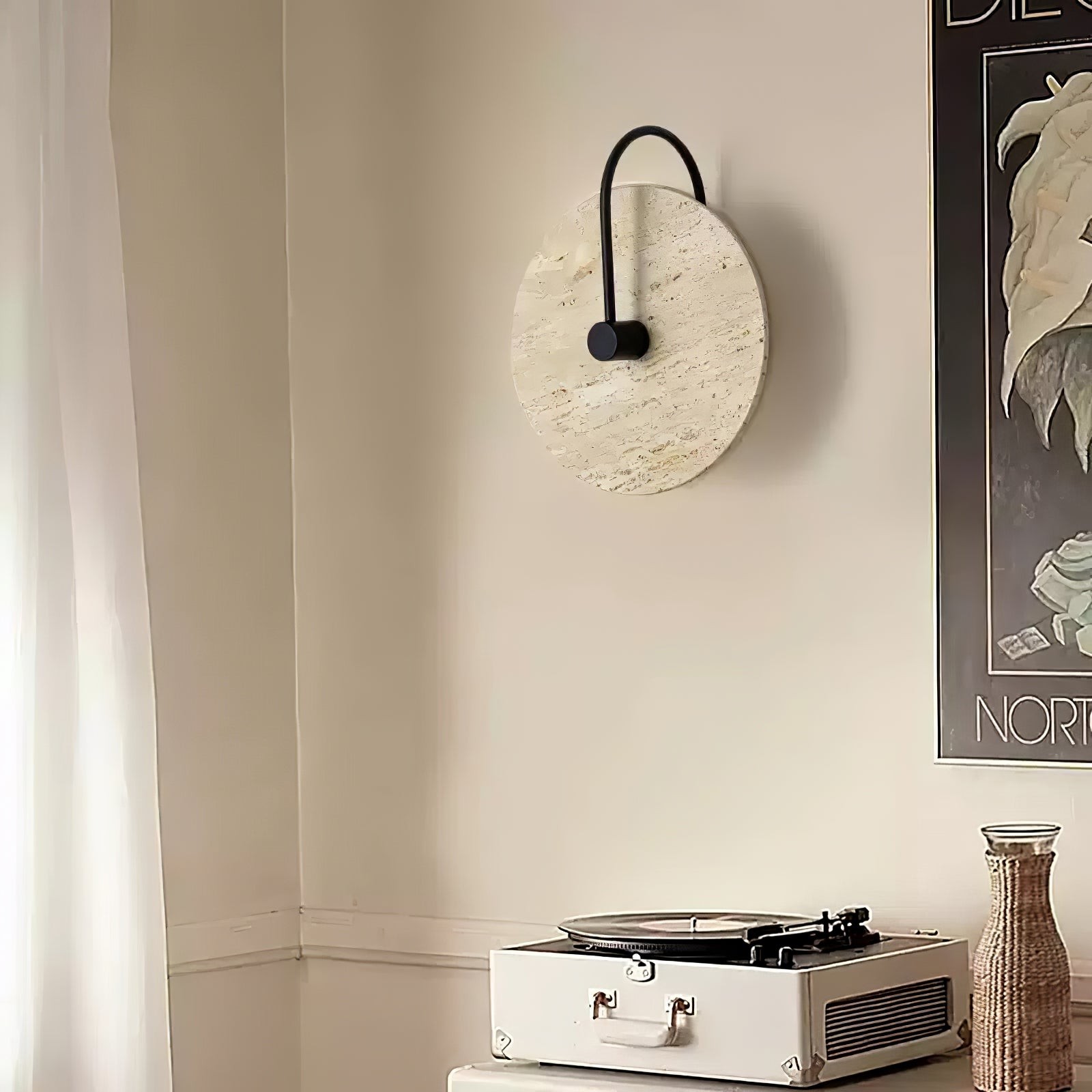 Simple Clock-Shaped Travertine Wall Lamp K652