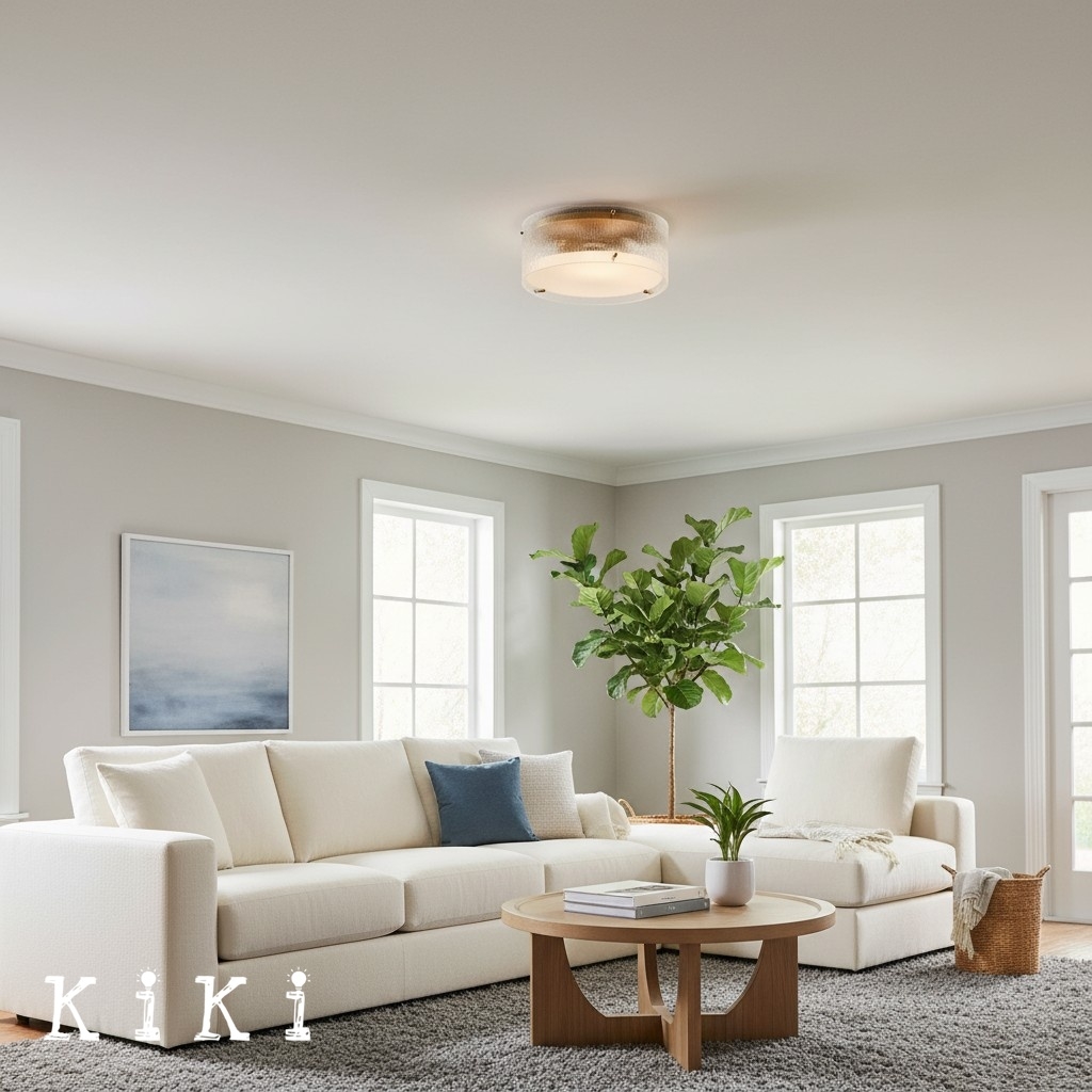 Glimmerove Round Ribbed Glass Ceiling Light - Metal Frame Flush Mount Lamp for Hallway K2259