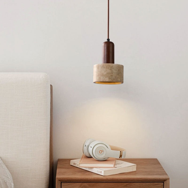 Traditional Japanese Travertine Wood Pendant Lamp K723