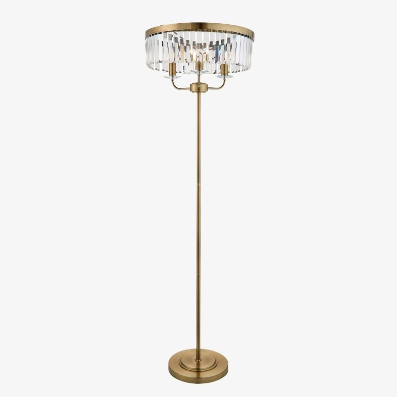 Beveline 3 Light Round Floor Lamp - Faceted Cut Glass Shades Classic Metal Finish For Living Rooms K1844