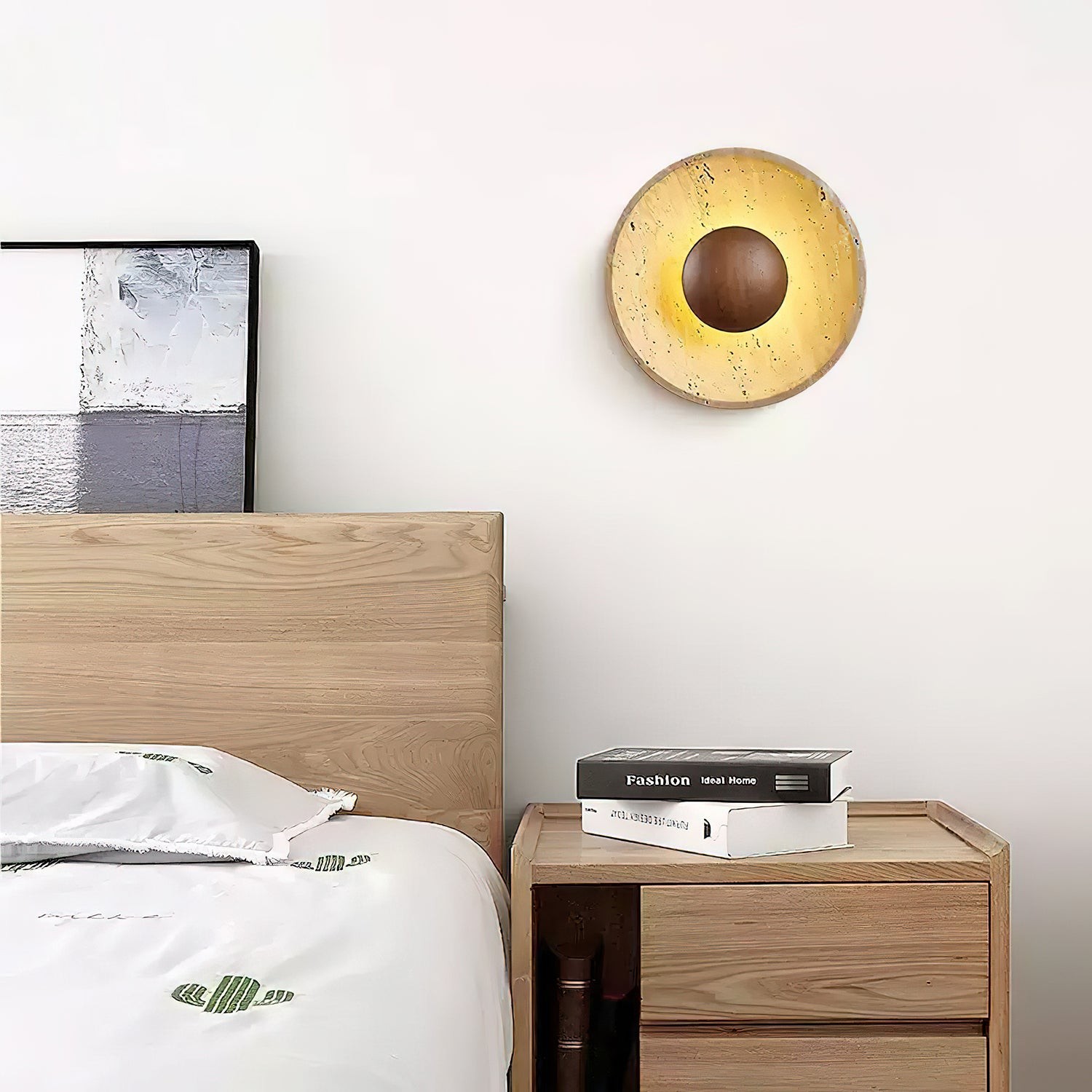 Medieval Yellow Travertine Wood Wall Lamp K841