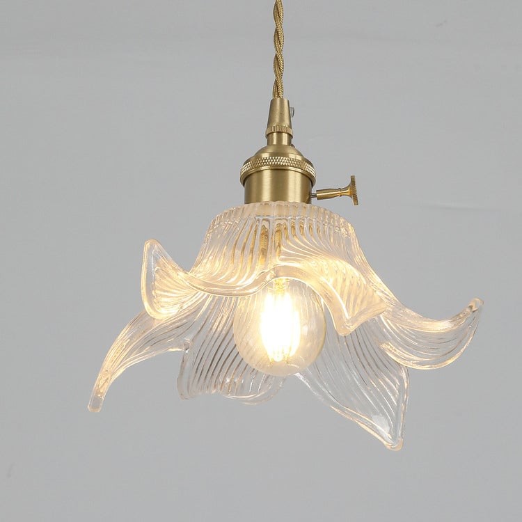 Traditional Japanese Brass Walnut Glass Ceramic Cylinder Conic Flower Bowl 1-Light Pendant Light For Dining Room K1280