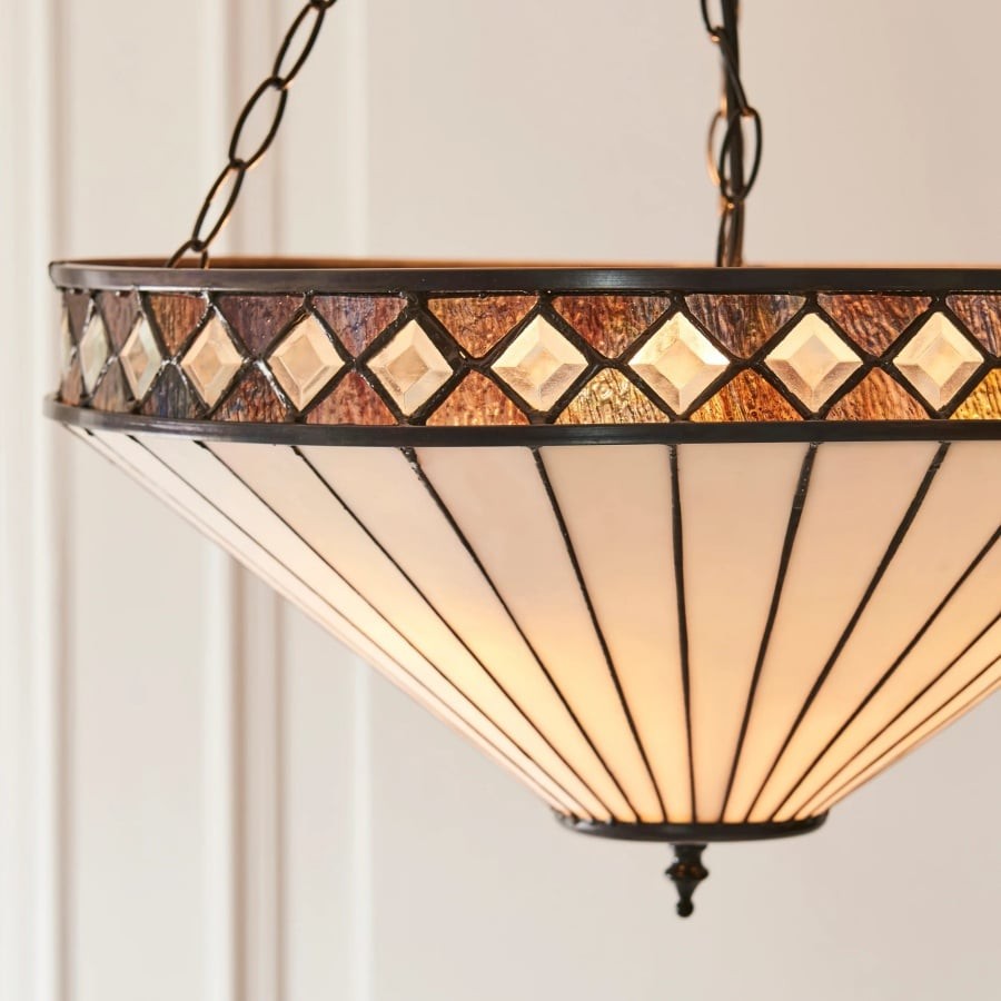 TF Fargo Adjustable Pendant Light with Stained Glass Inspired Inverted Shade for Island and Dining K1950