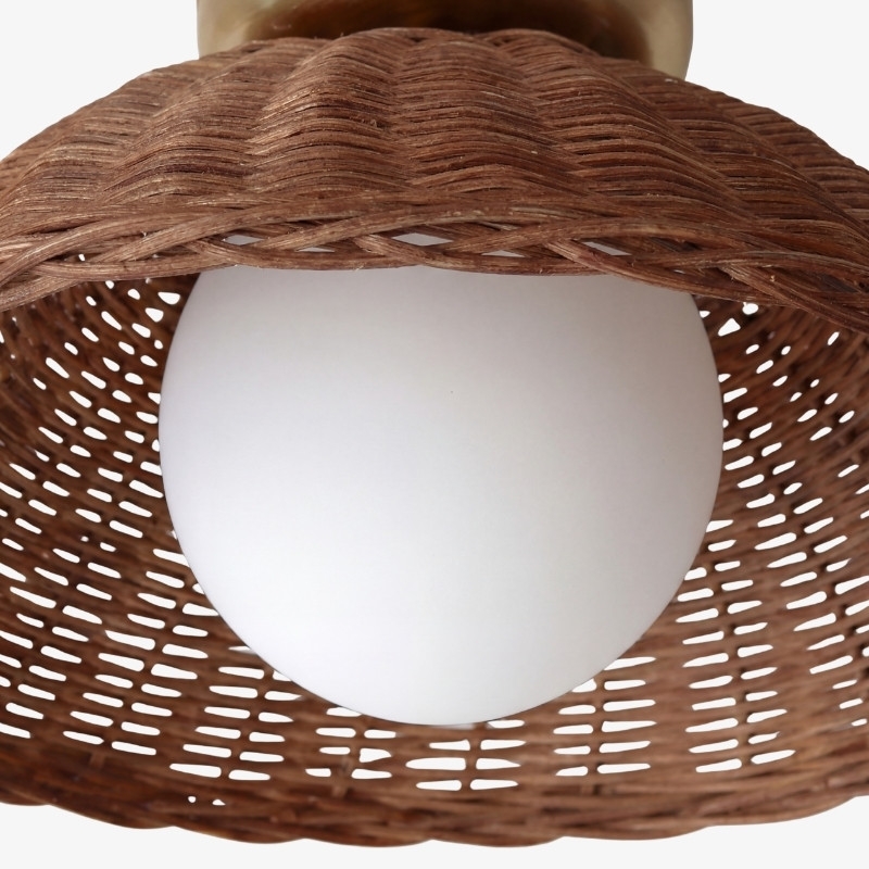 Welanery Rustic Woven Bamboo Light - Glass Wall or Ceiling Lamp for Living Room and Hallway K2390