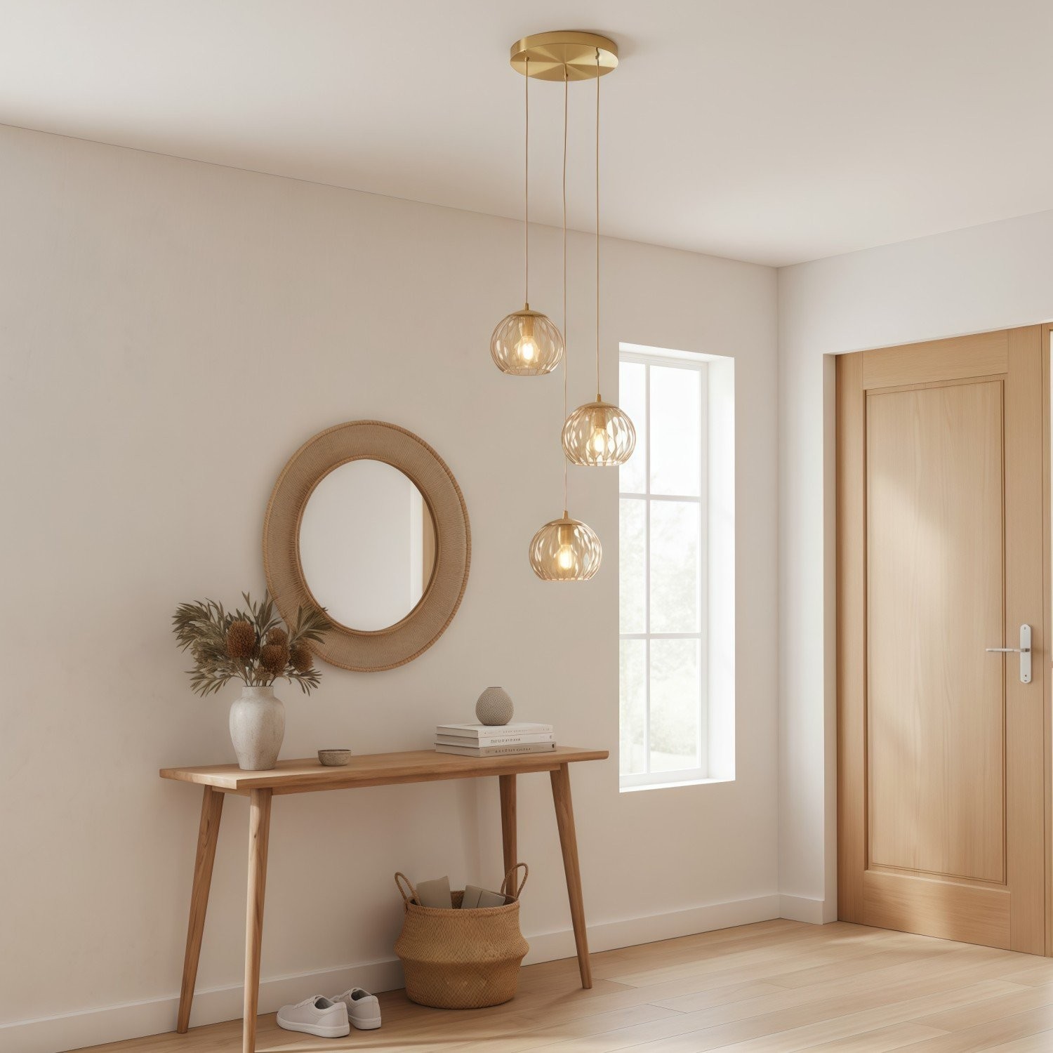 Tracian Dimpled Globes 3-Light Pendant Lamp - Sculptural Amber Lighting Ideal for Lounge or Entryway K2028