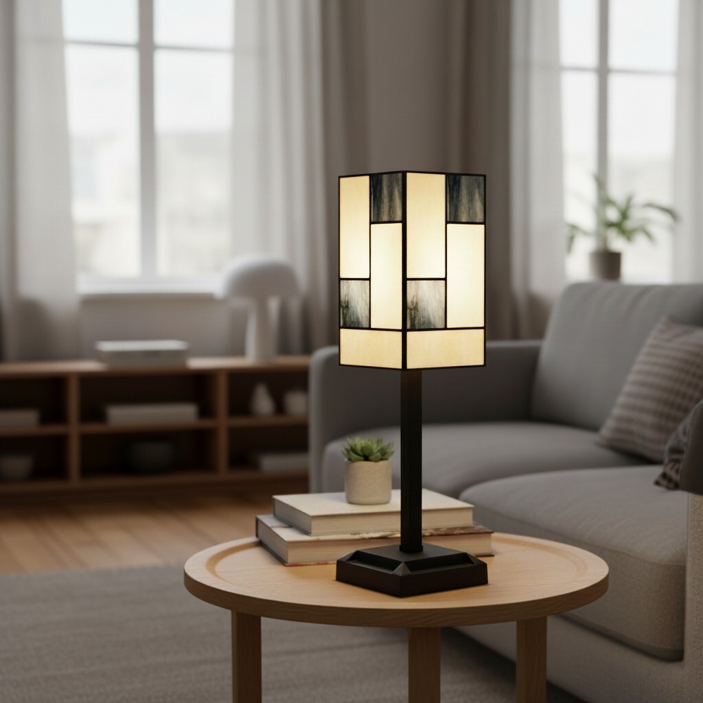 TF Manchester Square Table Lamp - Geometric Glass and Metal for Bedroom and Living Room K2030