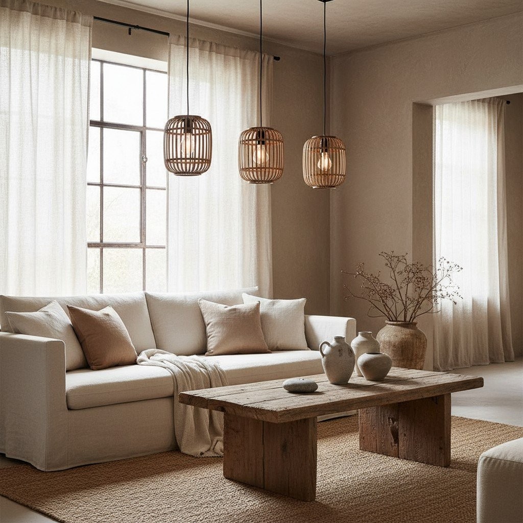 Yumeko Adjustable Bamboo Pendant Lamp - Natural Cage Pendant Light K1970
