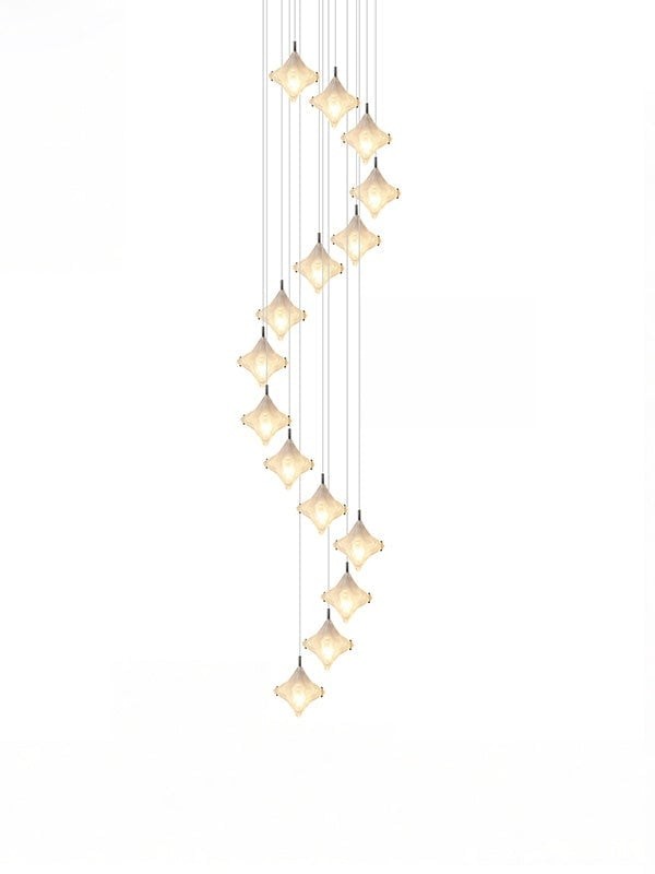 Art Deco Star Staircase Pendant Light - Frosted Glass Hanging Fixture - Astris Altair K1563