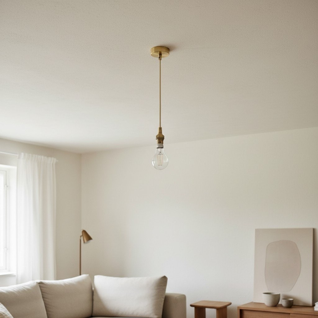 Plaitar Modern Brass Pendant Light - Minimalist Ceiling Fixture with Braided Cord for Hallways K1963