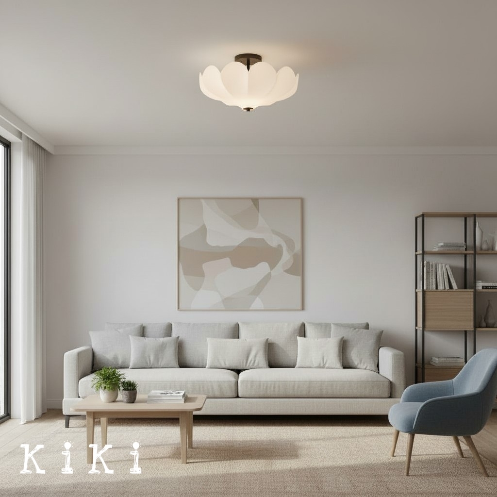 Crelune Modern Nordic Flower Ceiling Light - Fabric Floral Ceiling Lamp for Living Room K2354