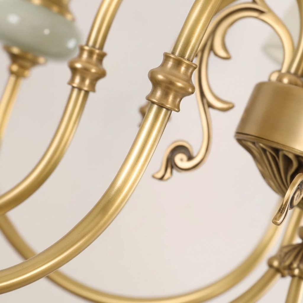 Altoris Series Branch Chandelier with Fabric Shades - Brass Ceramic Chandelier for Living Room K2308