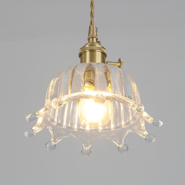 Traditional Japanese Brass Walnut Glass Ceramic Cylinder Conic Flower Bowl 1-Light Pendant Light For Dining Room K1280