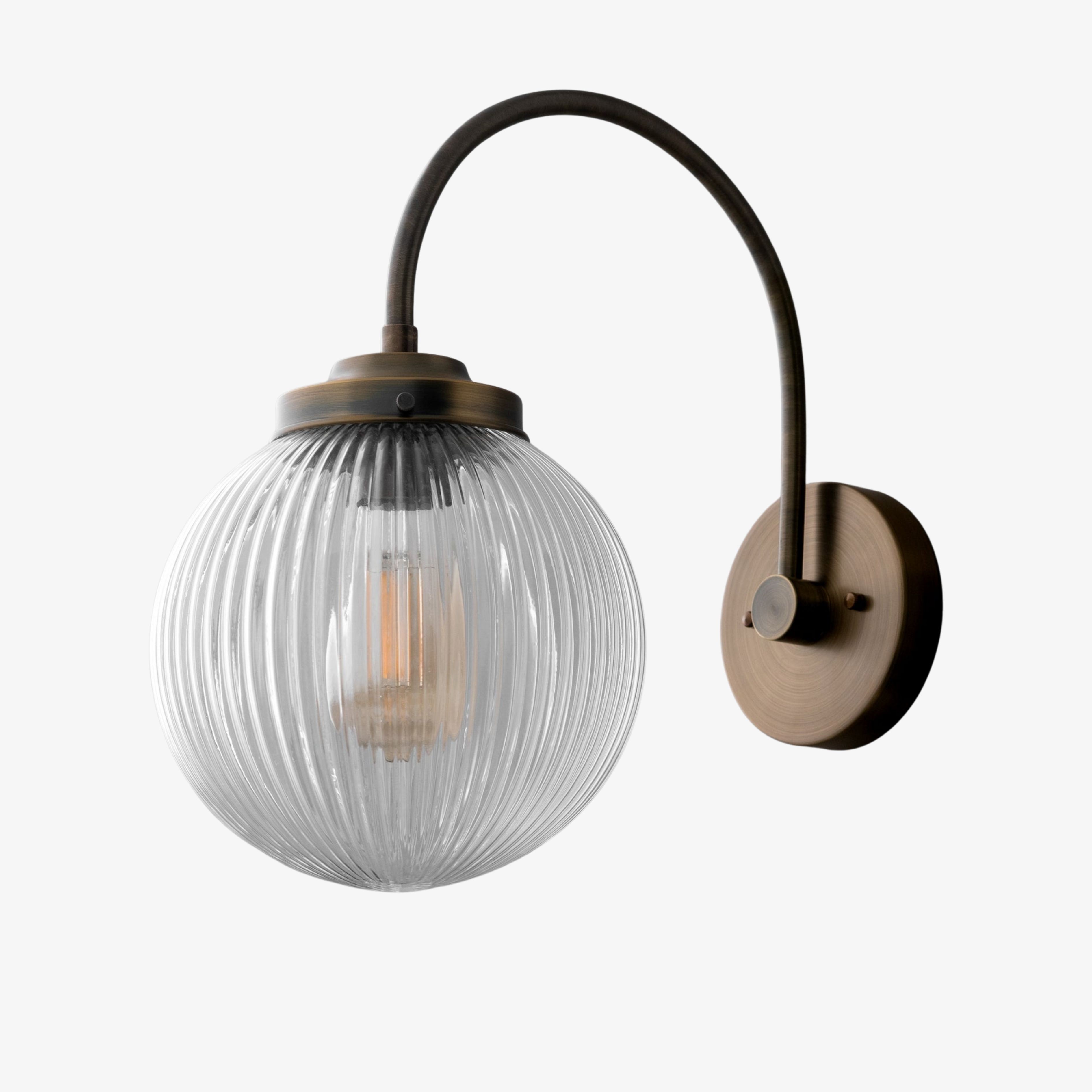 Glorica Glass Aged Brass Wall Sconce - Ribbed Glass Shade Industrial Style Lighting K1539