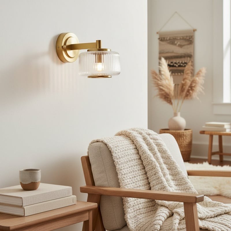 Canovus Ribbed Glass Shade Wall Lamp - Elegant Brass Sconce K2008