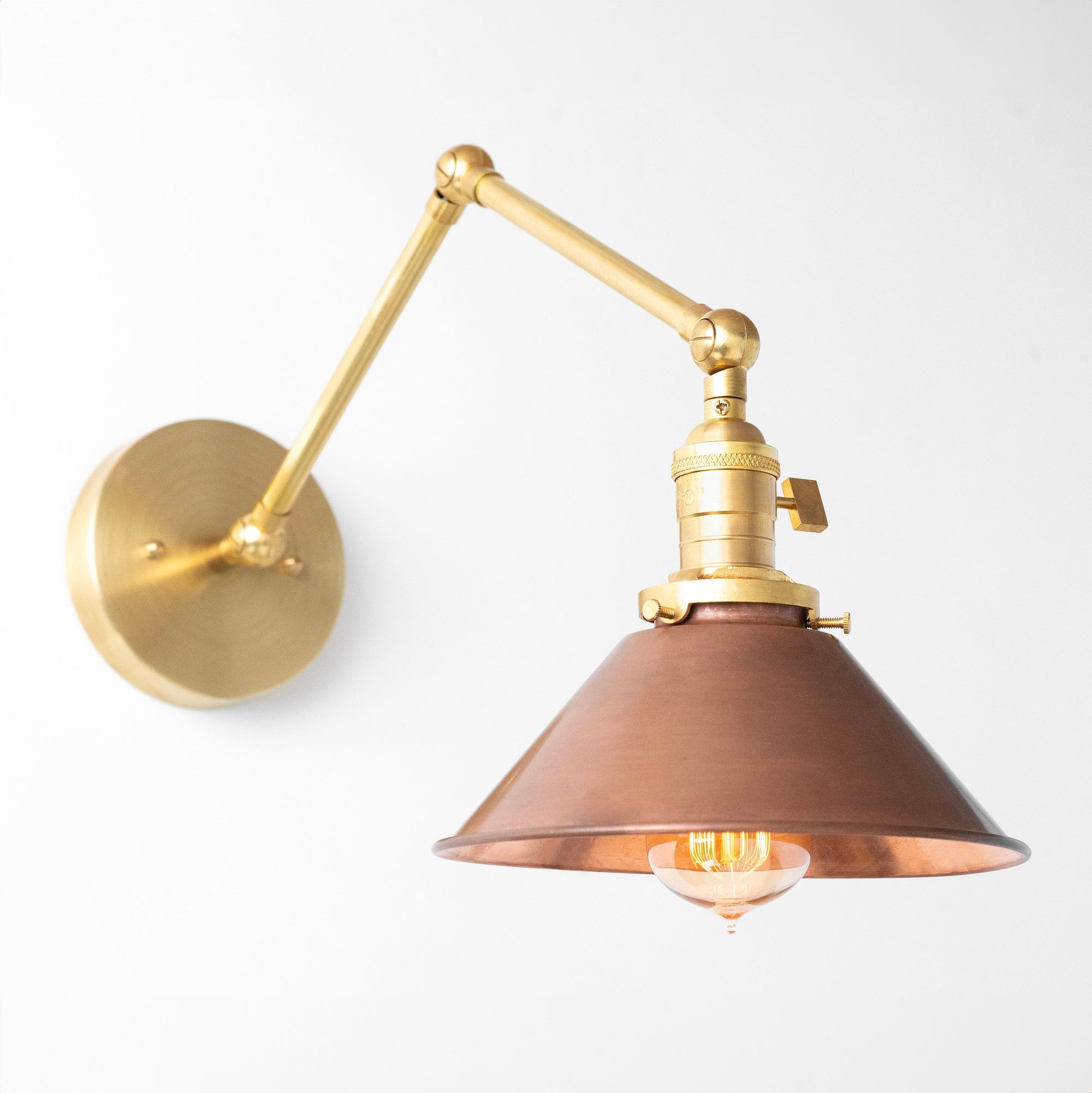 Conique Metal Industrial Wall Sconce with Adjustable Arm - Vintage Copper Cone Shade for Task Lighting K1547