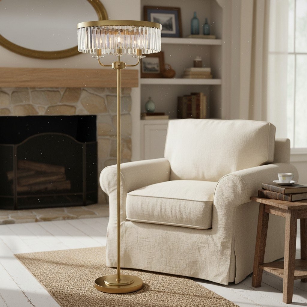Beveline 3 Light Round Floor Lamp - Faceted Cut Glass Shades Classic Metal Finish For Living Rooms K1844