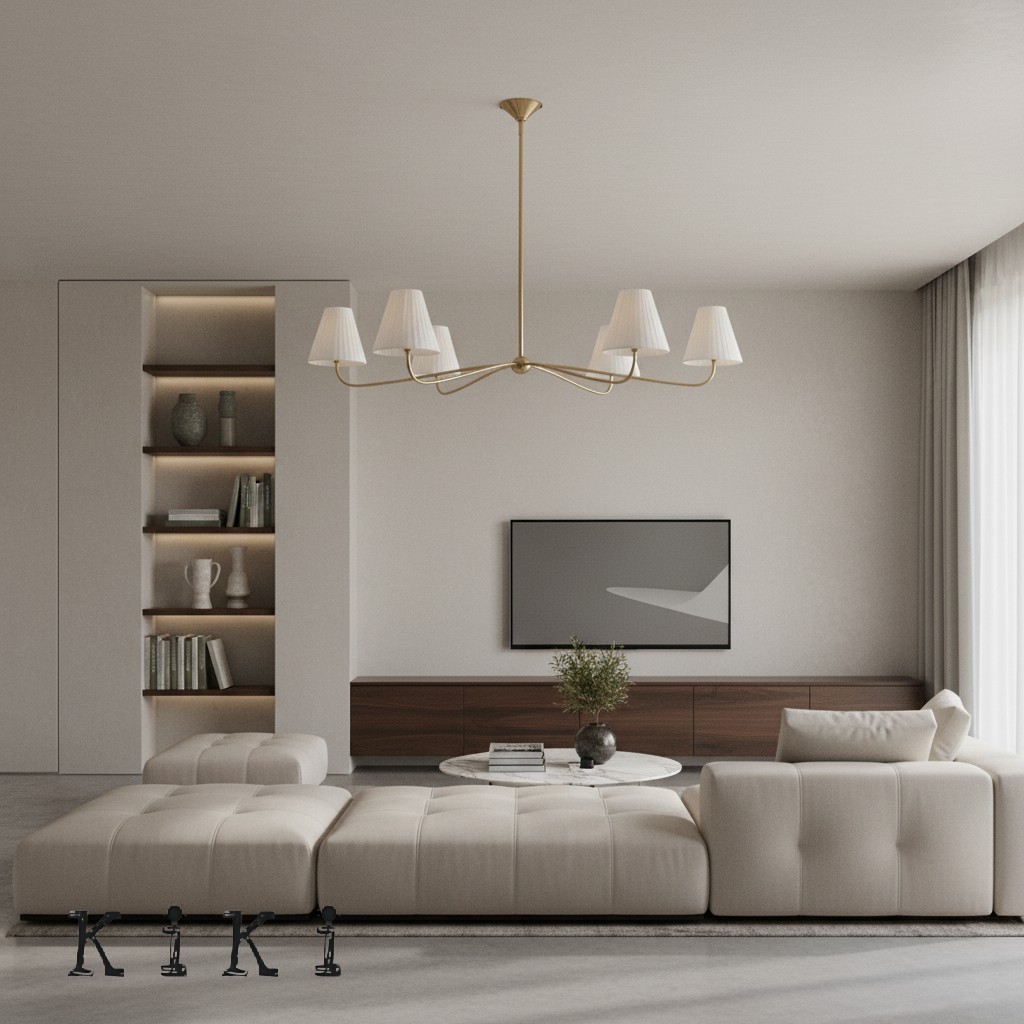 Fibura Modern Multi-Light Chandelier – Sleek 2 or 6-Light Design with Linen Shades K1407