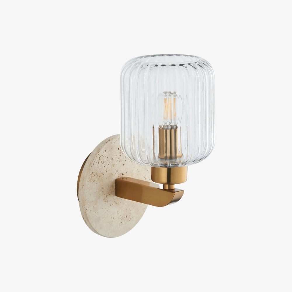 Korlisse Modern Marble Wall Light - Vintage Brass & Clear Glass Accent for Living Room and Hallway K1918