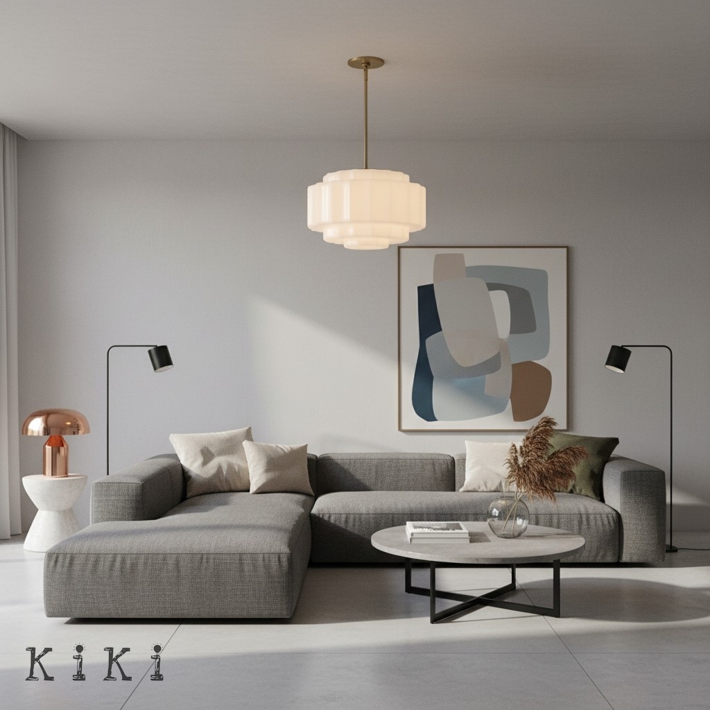 Vexrona Glass Shade Pendant Light - Modern Adjustable Rod Hanging Lamp for Living Room K1708
