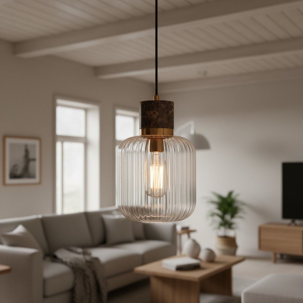 Korlisse Natural Stone and Glass Pendant Light - Stylish Lamp for Lounge or Living Room K1897