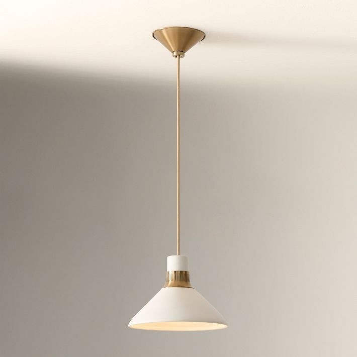 Calvor Porcelain Pendant Light – Ivory Shade with Champagne Bronze Accents K1352