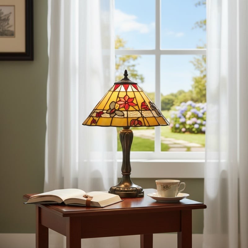 TF Butterfly Table Lamp - Hand-Cut Stained Glass Shade Table Light K1823