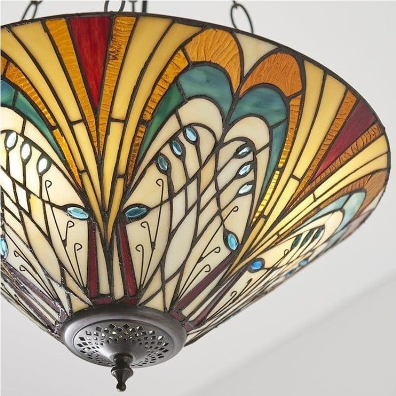 TF Hector Ceiling Light - Handcrafted Stained Glass Design Semi‑Flush or Pendant Fixture for Home K1990