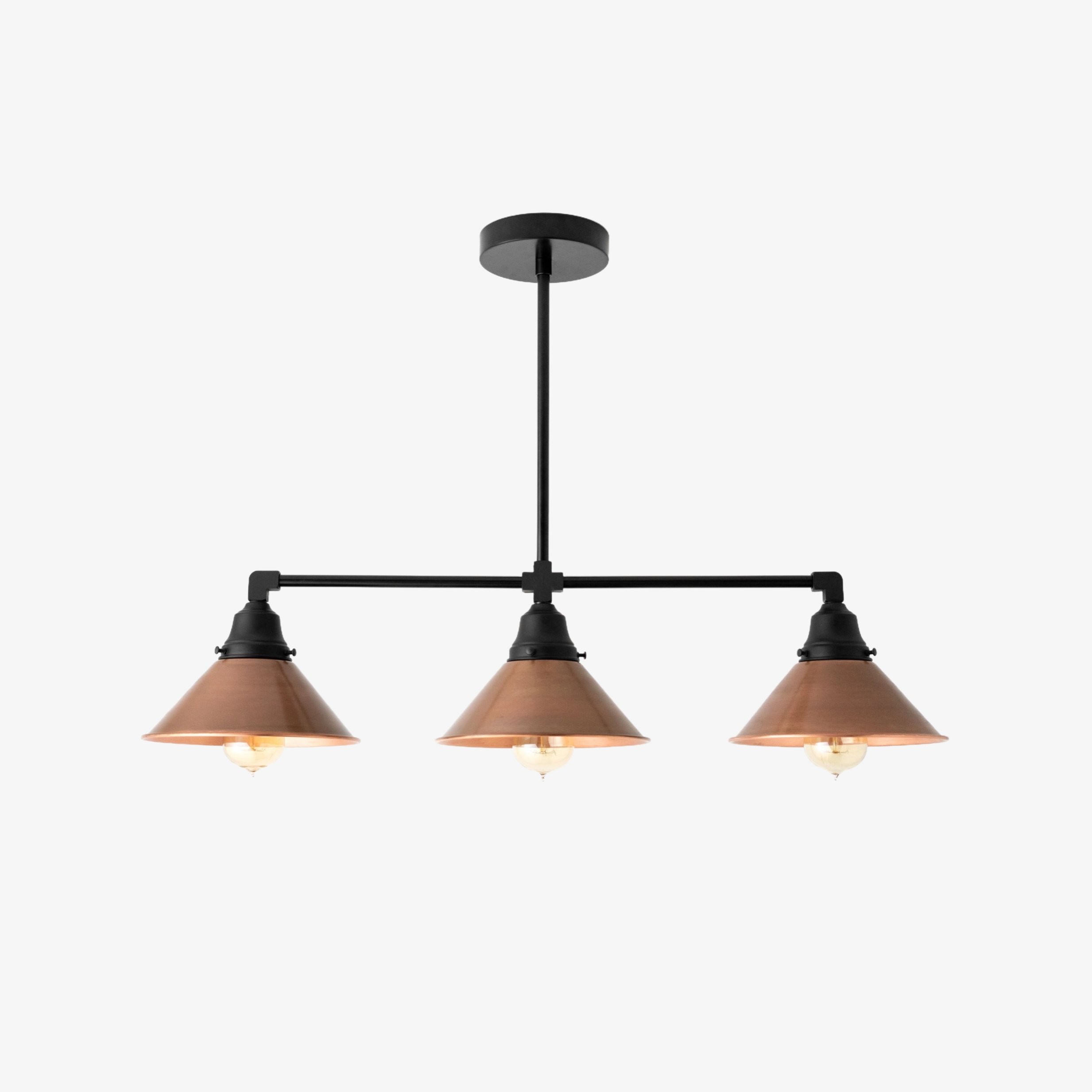 Conique Metal Hand-Aged Copper Chandelier - 3 Light Industrial Pendant - Island Lighting K1478