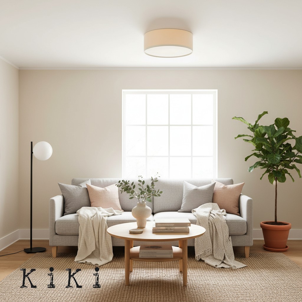 Dumora Elegant Linen Drum Flushmount – Modern Ceiling Light for Every Room K1289