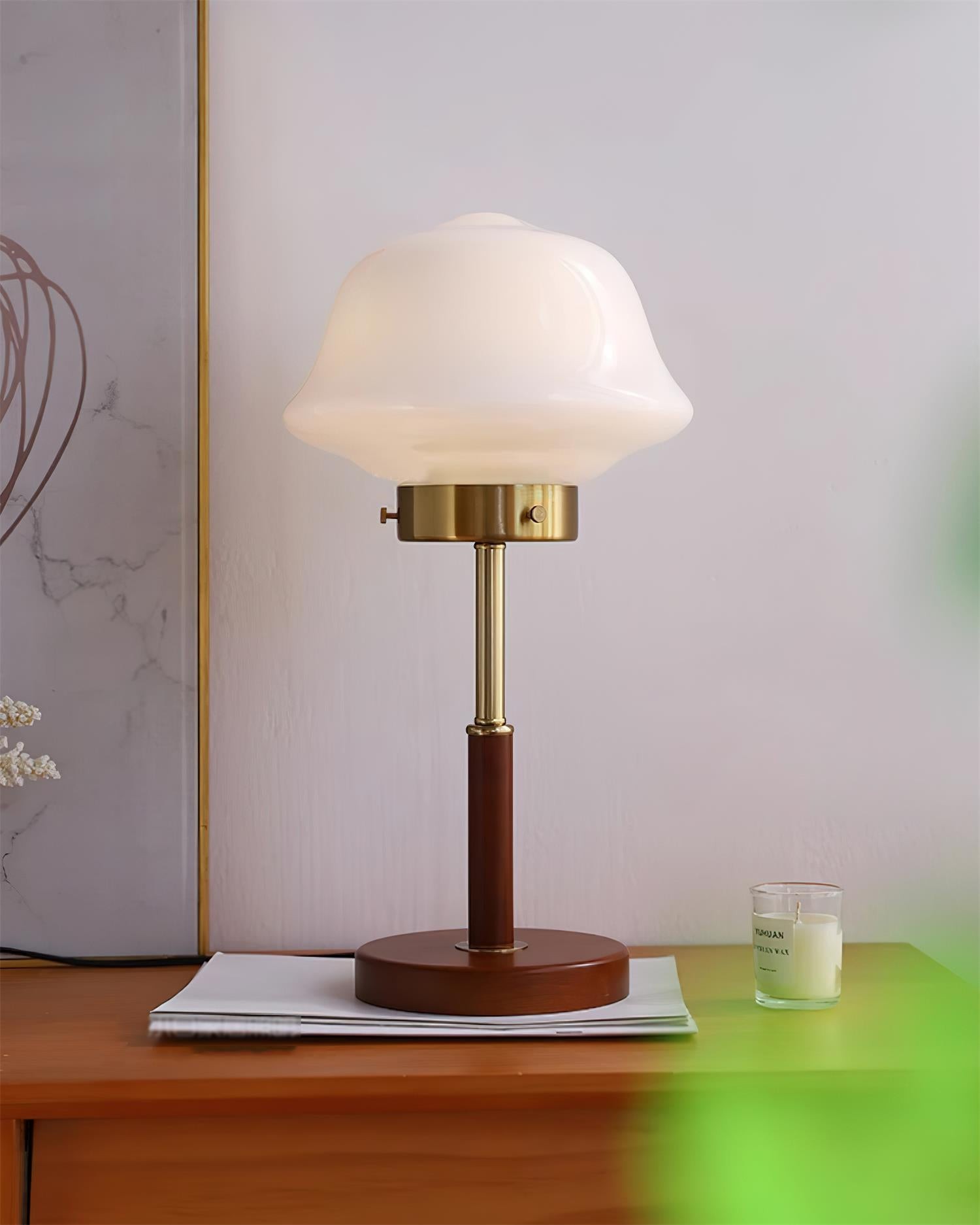 Mid Century Vintage Walnut Glass Table Lamp K323