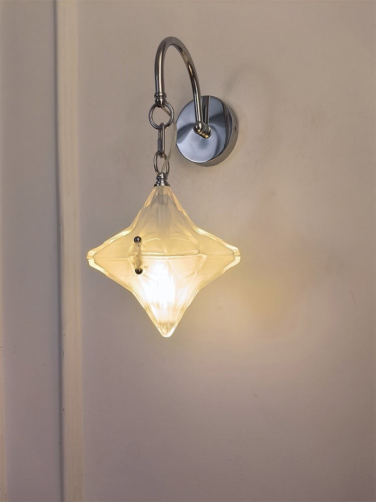 Art Deco Star Wall Sconce - Frosted Glass Light for Hallway - Astris Selene K1558
