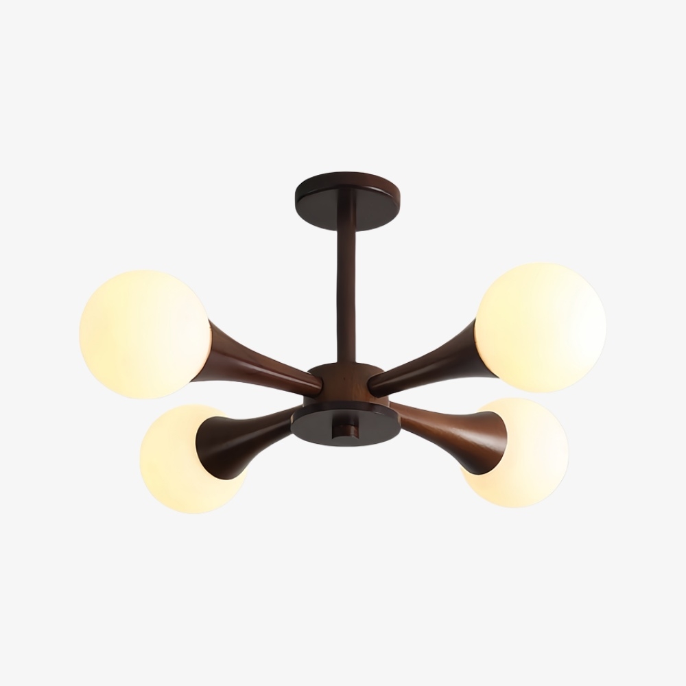 Novalune Multi-Light Glass Globe Chandelier with Wood Frame - Japanese Zen Style for Living Room K2325