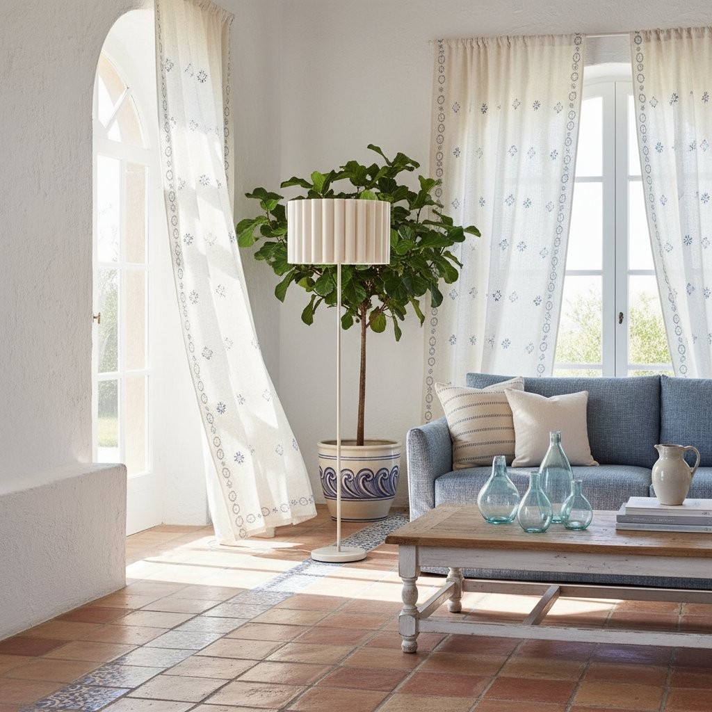 Velura Stand Floor Lamp - Beige Linen Shade and Metal Stand K2045