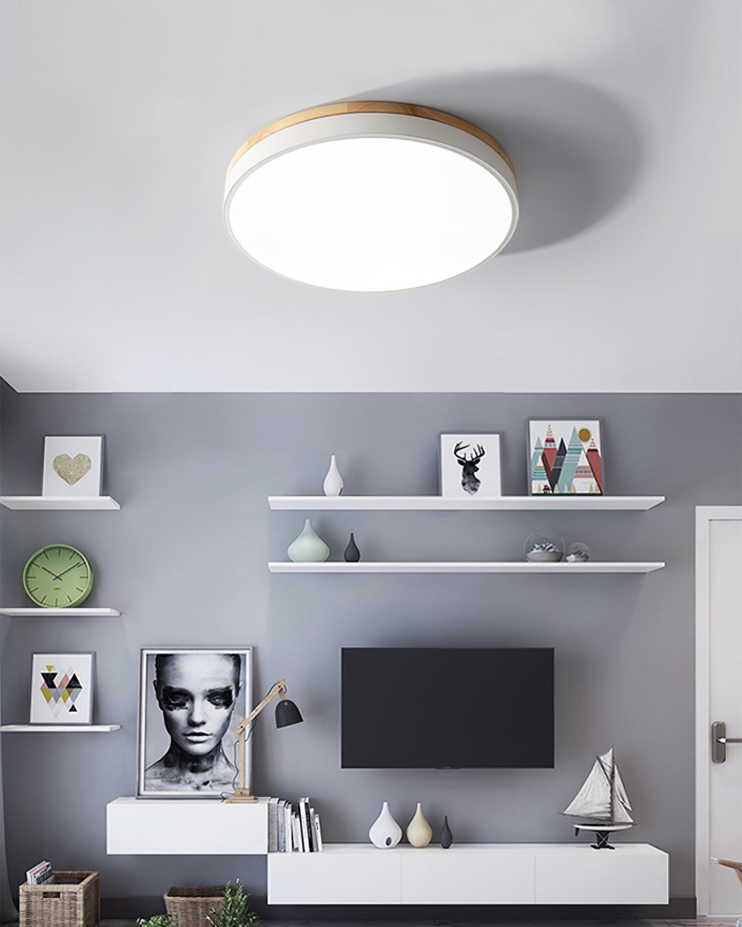 White Round Wooden Ceiling Lamp K772