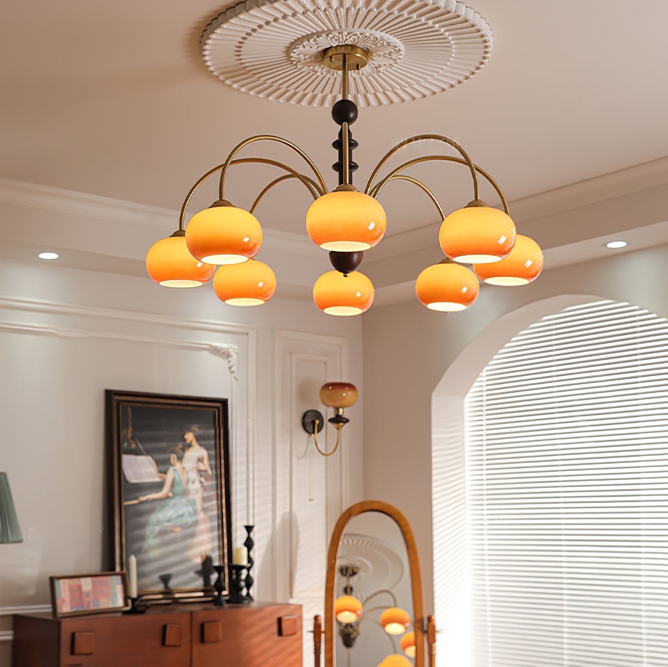 Vintage Bauhaus Persimmon Chandelier K632