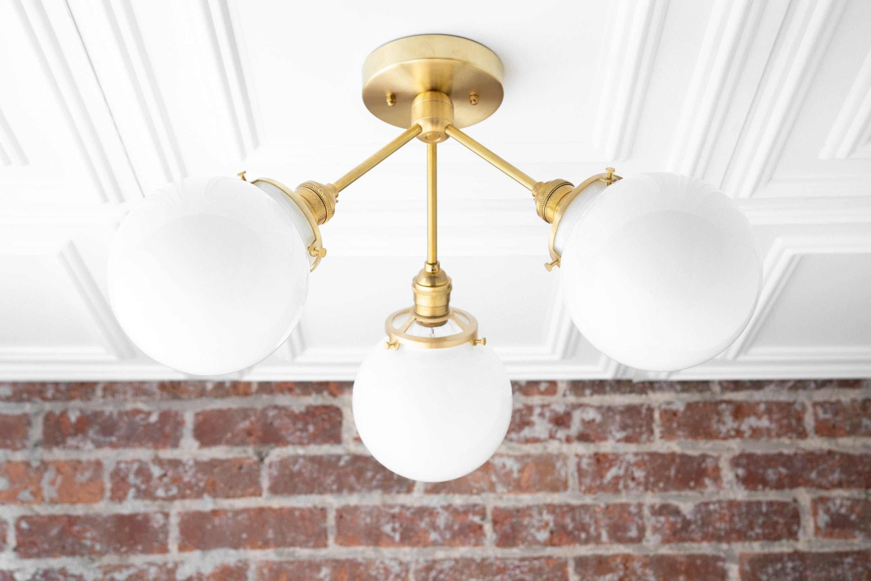 Glorica Glass Chandelier - Brass Globe Ceiling Light with Opal Shade K1468