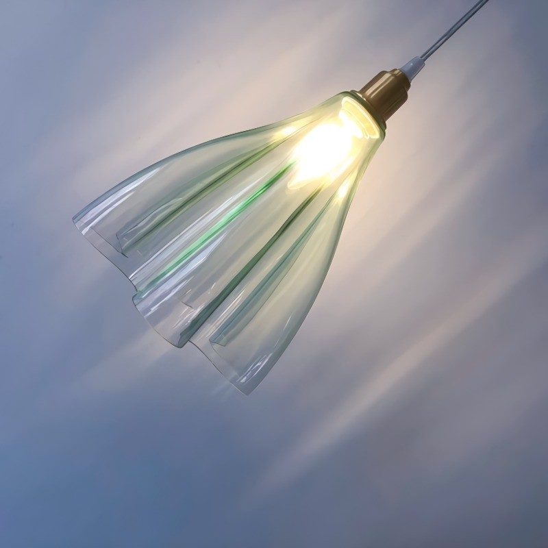 Fluted Stained Glass Pendant Light Above Kitchen Island K15