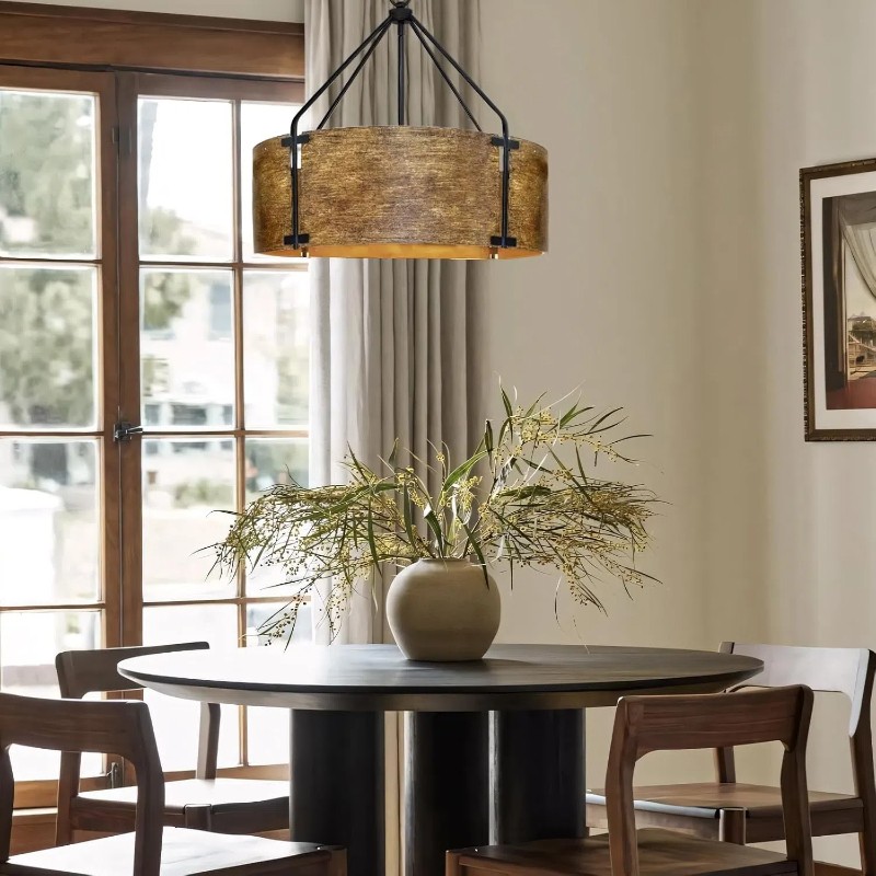 Vintage Brass Drum Pendant Lamp – Aged Metal & Warm Glow K922