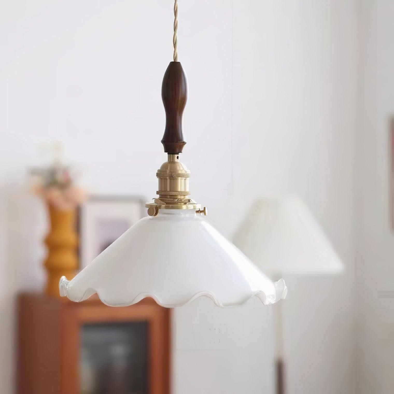 Vintage White Glass Skirted Pendant Lamp K389