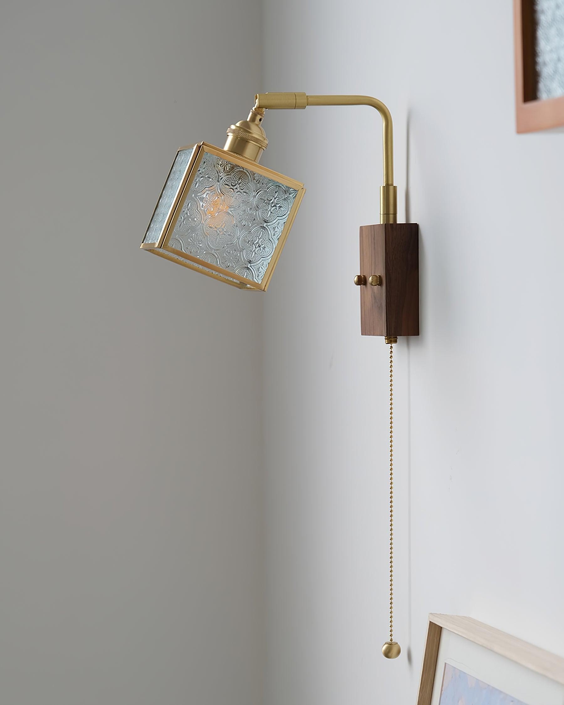 Square Glass Adjustable Wooden Wall Lamp K541