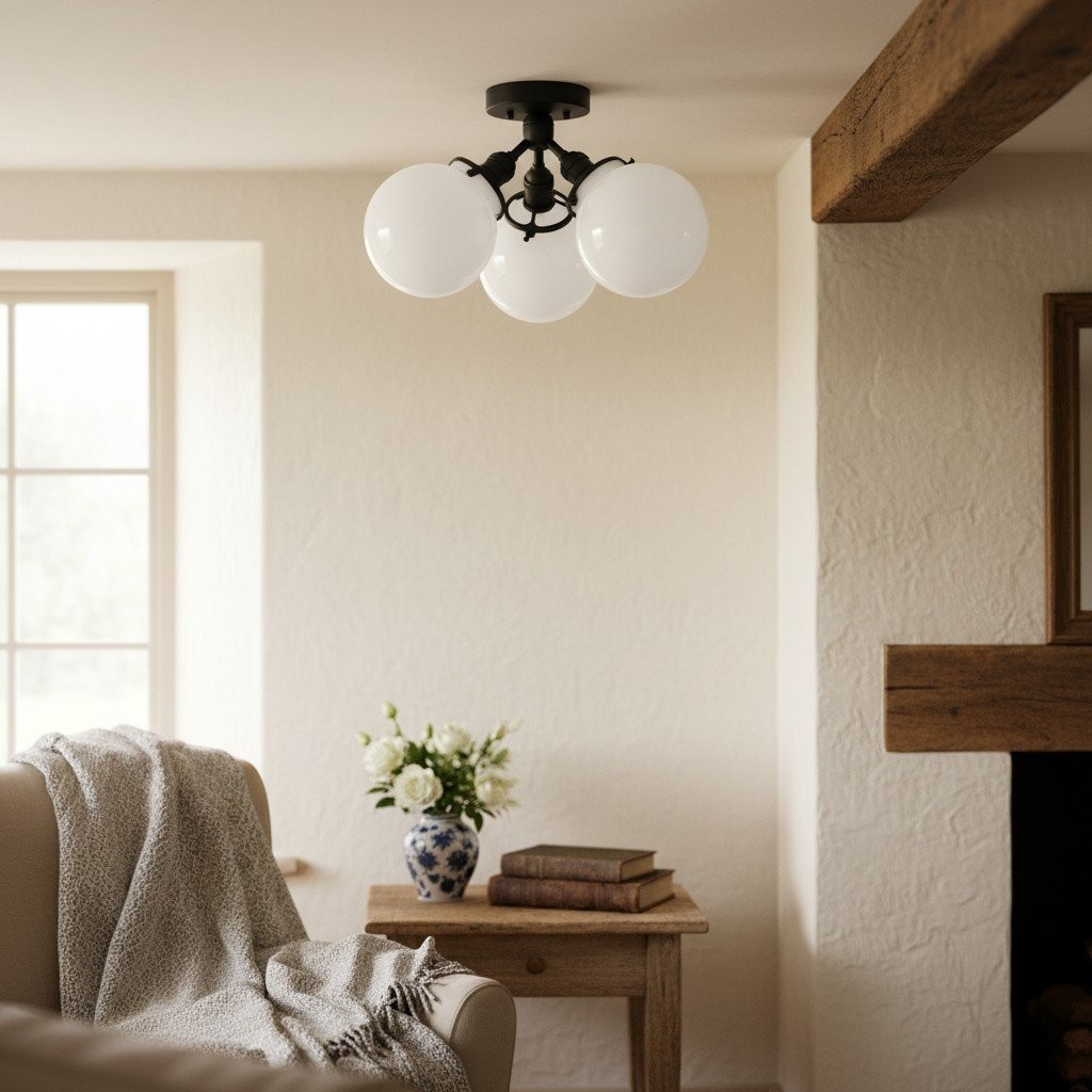 Glorica Glass Globe Light - Mid Century Semi Flush Ceiling Lamp K1517