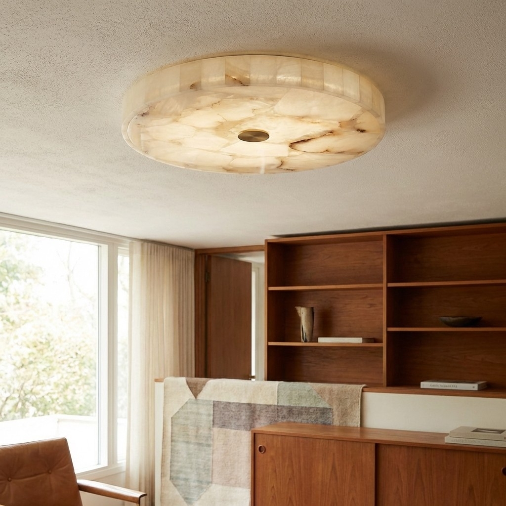 AlbaSphere Modern Round Ultra Thin Ceiling Lamp - Alabaster Contemporary Home Lighting K2319