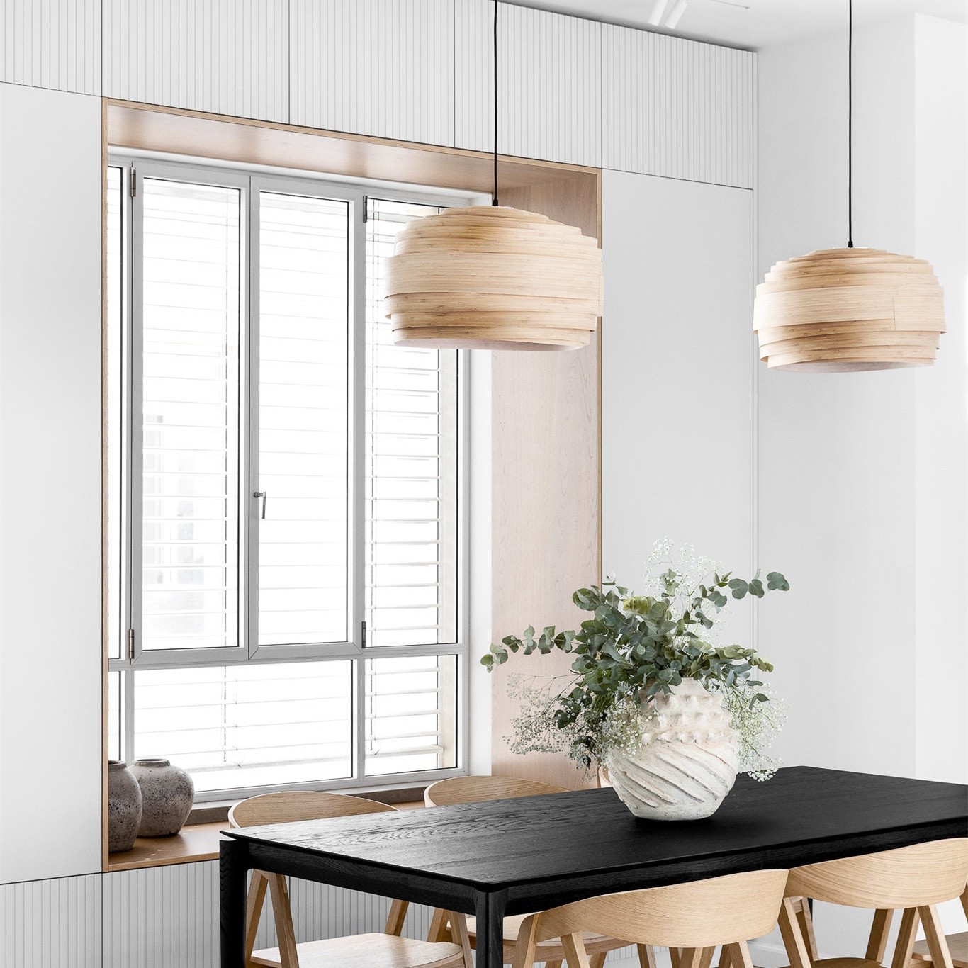 Rustic Wood Drum Veneer Pendant Light K197