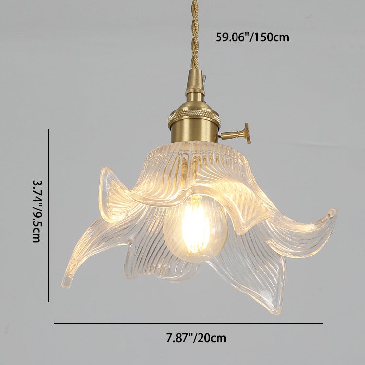 Traditional Japanese Brass Walnut Glass Ceramic Cylinder Conic Flower Bowl 1-Light Pendant Light For Dining Room K1280