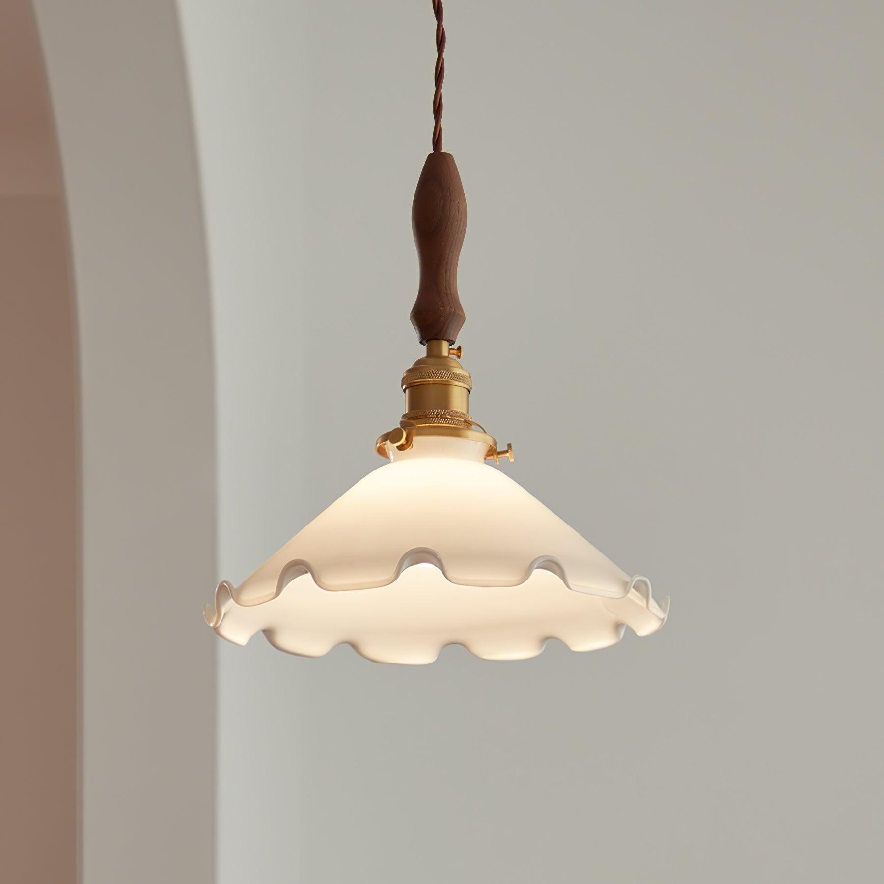 Vintage White Glass Skirted Pendant Lamp K389