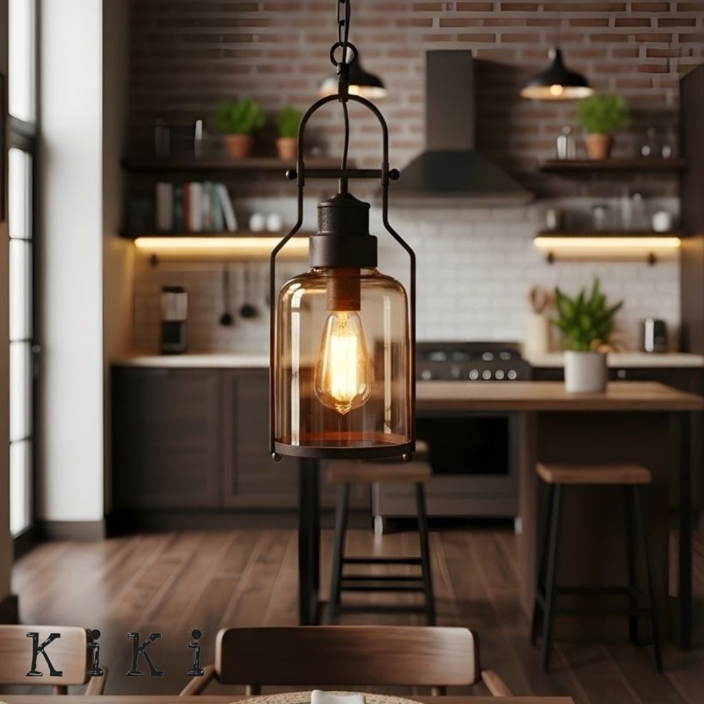 Lirra Retro Glass and Metal Hanging Lamp - Industrial Design for Dining K2234