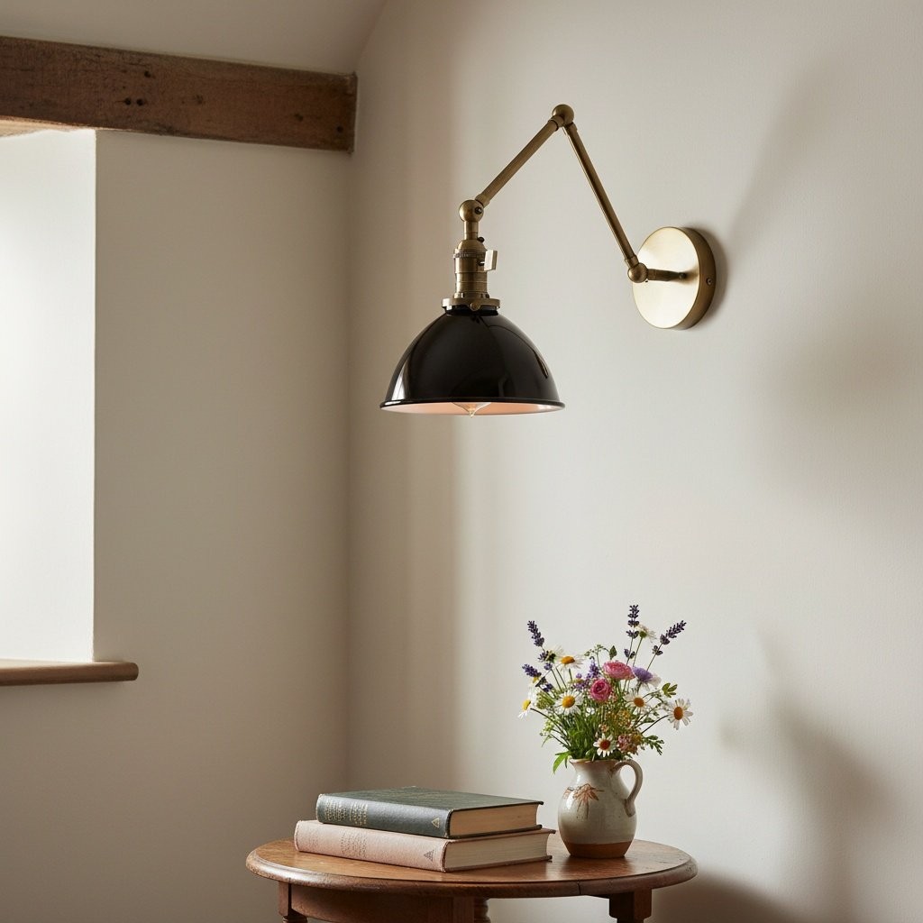 Conique Metal Vintage Industrial Swing Arm Wall Lamp - Adjustable Dome Shade for Study K1467