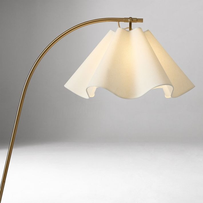 Oslan Sculptural Linen Shade Floor Lamp - Curved Metal Frame Floor Light for Living Room K1147