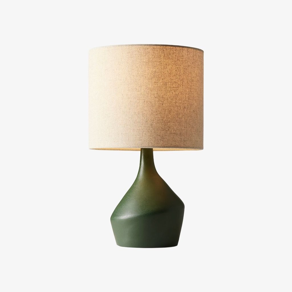 Lumo Modern Asymmetrical Ceramic Table Lamp - Cylinder Linen Shade for Living Room K2061