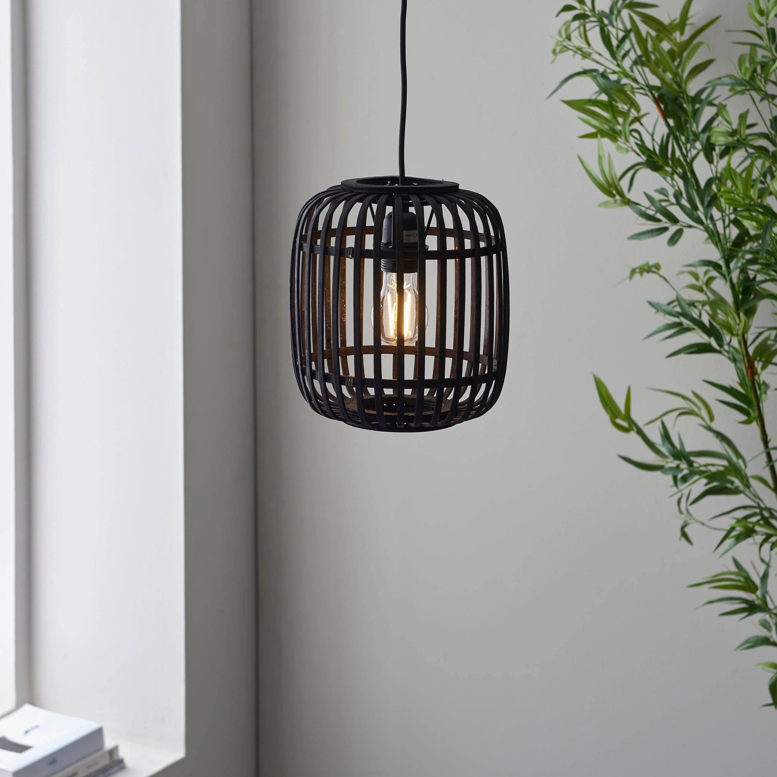 Yumeko Adjustable Bamboo Pendant Lamp - Natural Cage Pendant Light K1970
